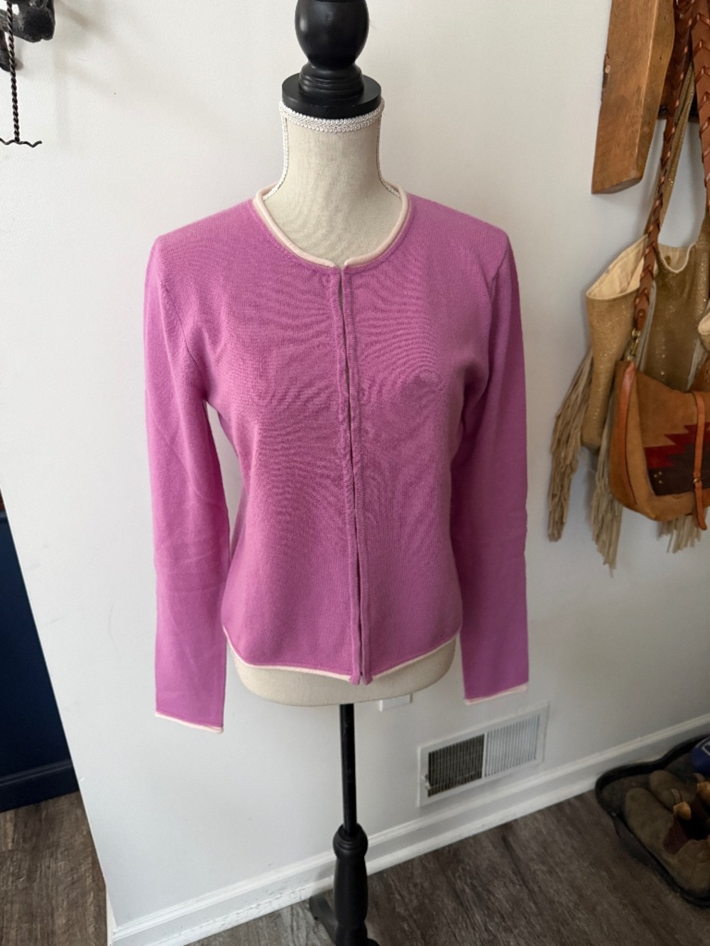 Joie Purple & Cream Piping Cashmere Cardigan M